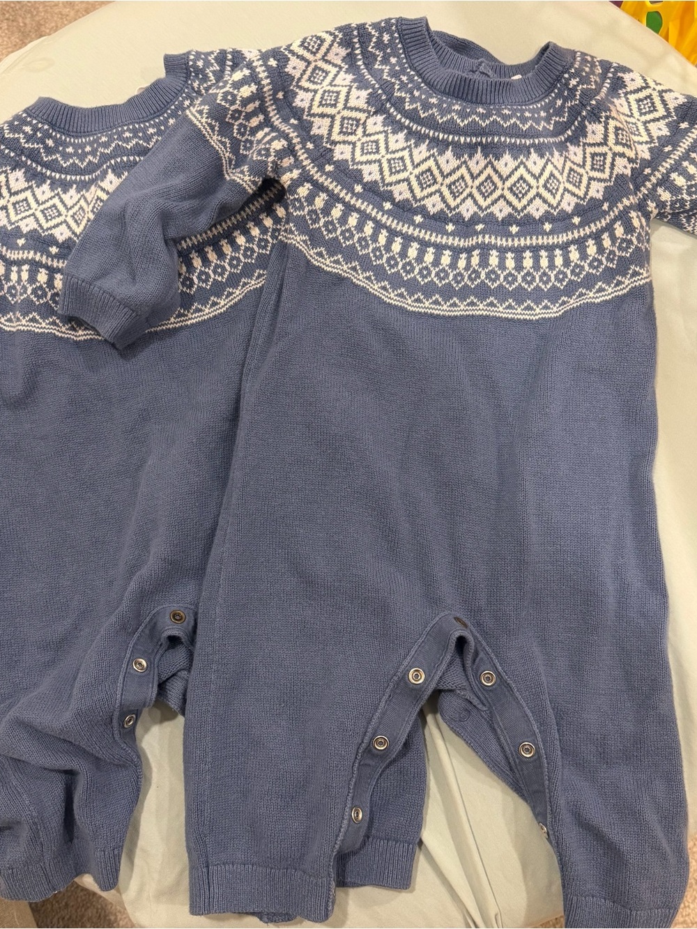 GAP Baby Blue and White Knit Romper